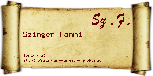 Szinger Fanni névjegykártya